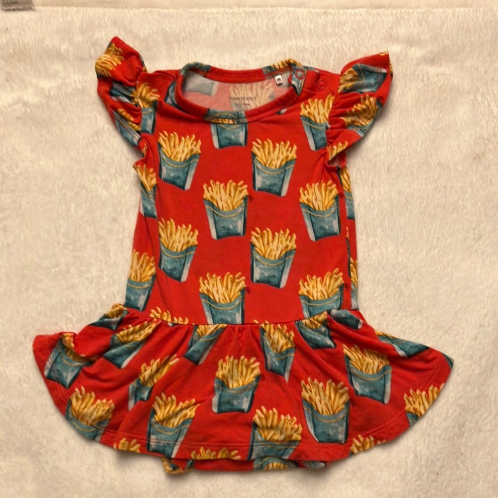 Posh Peanut “French Fry” SS Twirl bodysuit dress 6-12 months